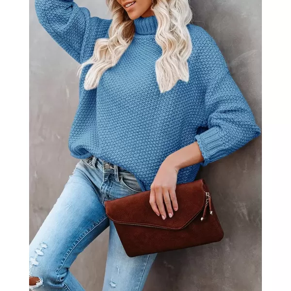 imageZESICA Womens 2024 Fall Long Sleeve Turtleneck Casual Loose Chunky Knitted Pullover Sweater Jumper TopBlue