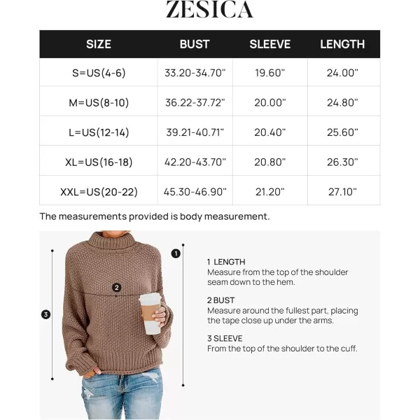 imageZESICA Womens 2024 Fall Long Sleeve Turtleneck Casual Loose Chunky Knitted Pullover Sweater Jumper TopBrown