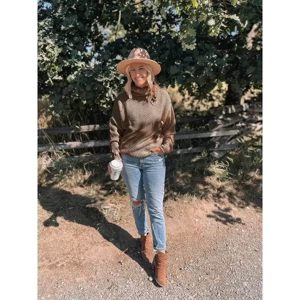 imageZESICA Womens 2024 Fall Long Sleeve Turtleneck Casual Loose Chunky Knitted Pullover Sweater Jumper TopBrown