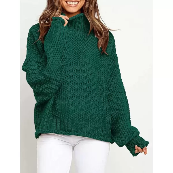 imageZESICA Womens 2024 Fall Long Sleeve Turtleneck Casual Loose Chunky Knitted Pullover Sweater Jumper TopDarkgreen
