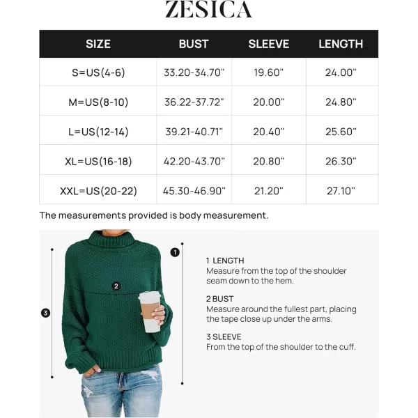 imageZESICA Womens 2024 Fall Long Sleeve Turtleneck Casual Loose Chunky Knitted Pullover Sweater Jumper TopDarkgreen