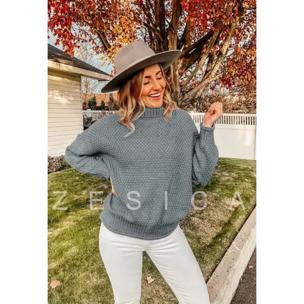 imageZESICA Womens 2024 Fall Long Sleeve Turtleneck Casual Loose Chunky Knitted Pullover Sweater Jumper TopGrey
