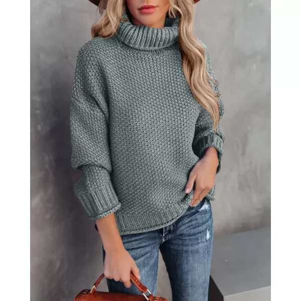 imageZESICA Womens 2024 Fall Long Sleeve Turtleneck Casual Loose Chunky Knitted Pullover Sweater Jumper TopGrey