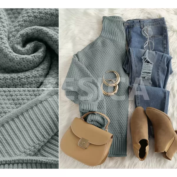 imageZESICA Womens 2024 Fall Long Sleeve Turtleneck Casual Loose Chunky Knitted Pullover Sweater Jumper TopGrey