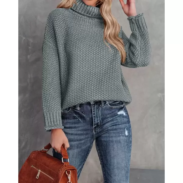 imageZESICA Womens 2024 Fall Long Sleeve Turtleneck Casual Loose Chunky Knitted Pullover Sweater Jumper TopGrey