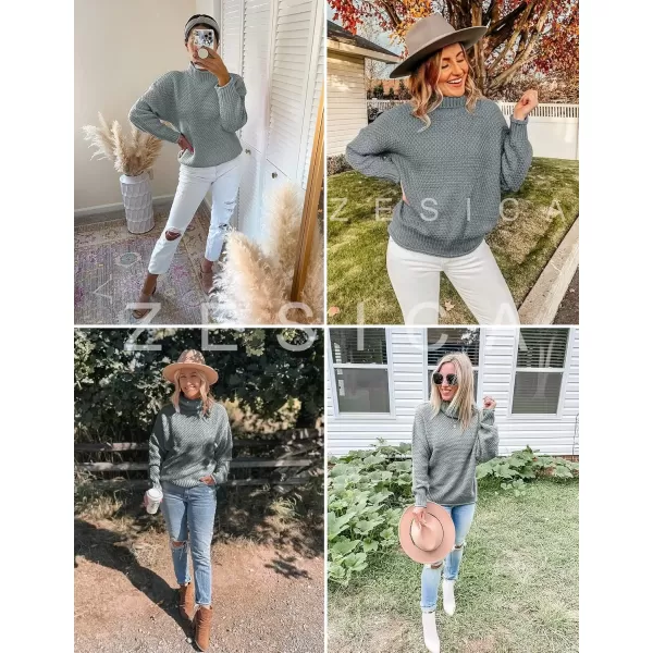 imageZESICA Womens 2024 Fall Long Sleeve Turtleneck Casual Loose Chunky Knitted Pullover Sweater Jumper TopGrey