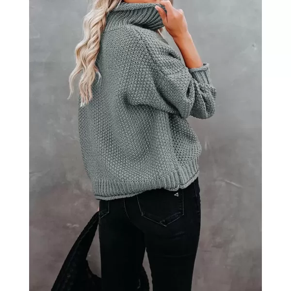 imageZESICA Womens 2024 Fall Long Sleeve Turtleneck Casual Loose Chunky Knitted Pullover Sweater Jumper TopGrey