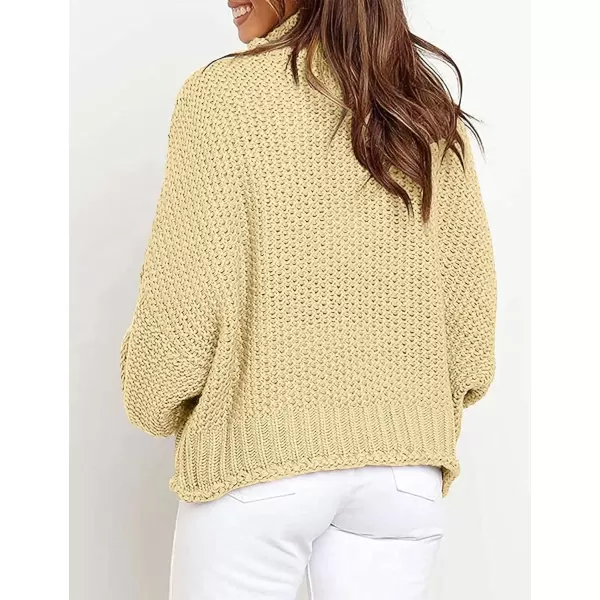 imageZESICA Womens 2024 Fall Long Sleeve Turtleneck Casual Loose Chunky Knitted Pullover Sweater Jumper TopLemon