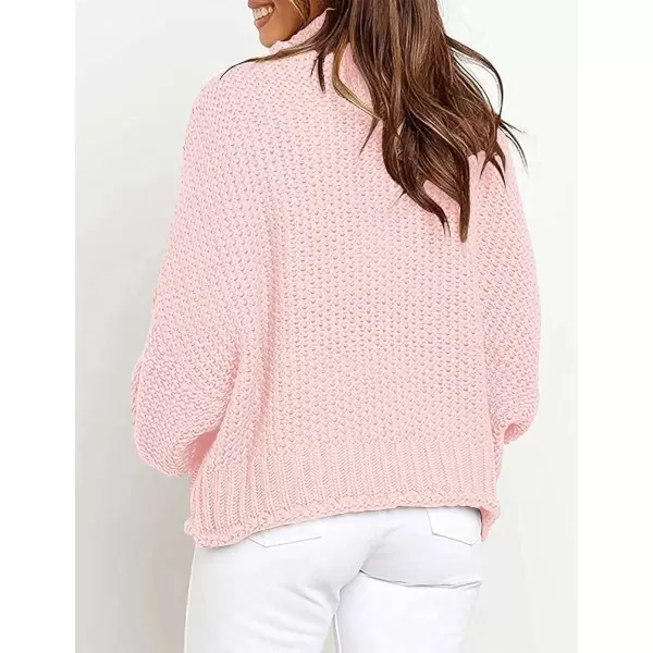 imageZESICA Womens 2024 Fall Long Sleeve Turtleneck Casual Loose Chunky Knitted Pullover Sweater Jumper TopLightpink