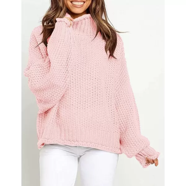 imageZESICA Womens 2024 Fall Long Sleeve Turtleneck Casual Loose Chunky Knitted Pullover Sweater Jumper TopLightpink