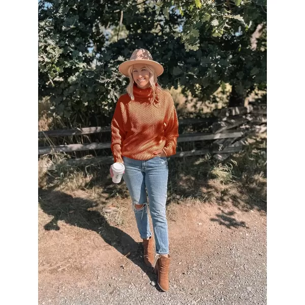 imageZESICA Womens 2024 Fall Long Sleeve Turtleneck Casual Loose Chunky Knitted Pullover Sweater Jumper TopOrange