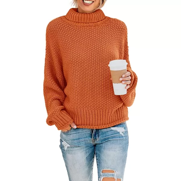 imageZESICA Womens 2024 Fall Long Sleeve Turtleneck Casual Loose Chunky Knitted Pullover Sweater Jumper TopOrange