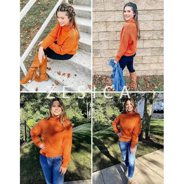 imageZESICA Womens 2024 Fall Long Sleeve Turtleneck Casual Loose Chunky Knitted Pullover Sweater Jumper TopOrange