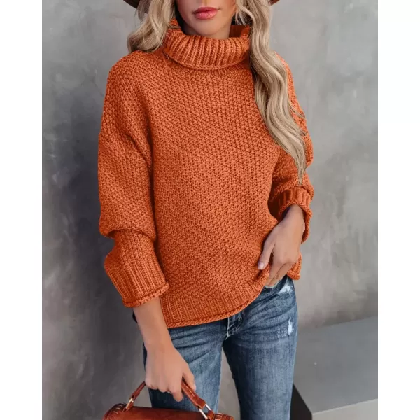 imageZESICA Womens 2024 Fall Long Sleeve Turtleneck Casual Loose Chunky Knitted Pullover Sweater Jumper TopOrange