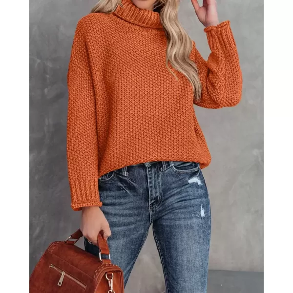 imageZESICA Womens 2024 Fall Long Sleeve Turtleneck Casual Loose Chunky Knitted Pullover Sweater Jumper TopOrange