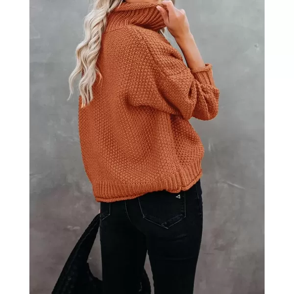 imageZESICA Womens 2024 Fall Long Sleeve Turtleneck Casual Loose Chunky Knitted Pullover Sweater Jumper TopOrange