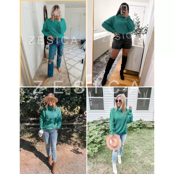 imageZESICA Womens 2024 Fall Long Sleeve Turtleneck Casual Loose Chunky Knitted Pullover Sweater Jumper TopPeacock