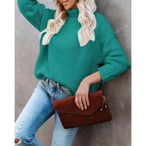 imageZESICA Womens 2024 Fall Long Sleeve Turtleneck Casual Loose Chunky Knitted Pullover Sweater Jumper TopPeacock