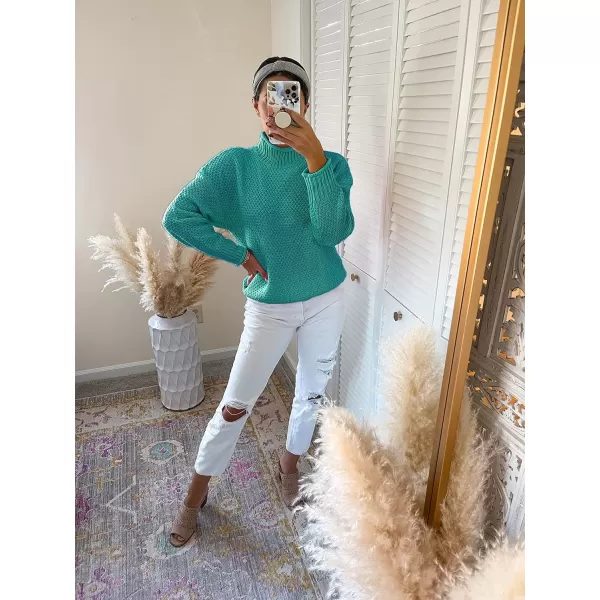 imageZESICA Womens 2024 Fall Long Sleeve Turtleneck Casual Loose Chunky Knitted Pullover Sweater Jumper TopPeacock