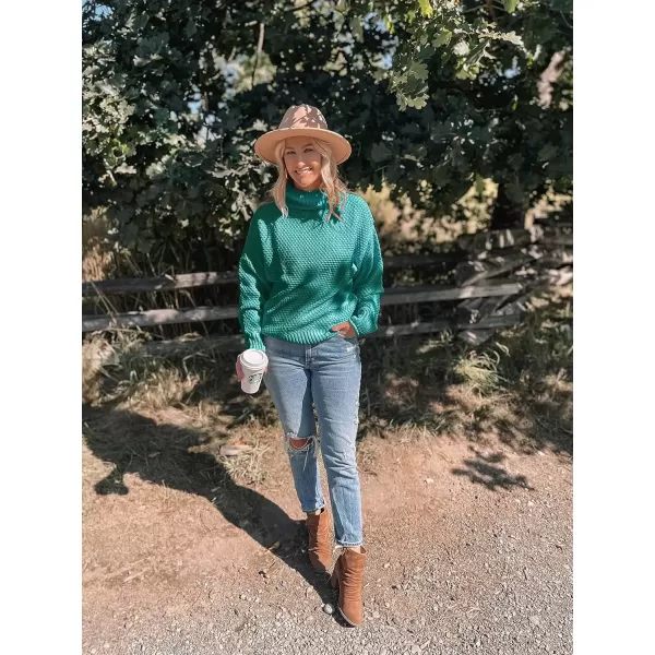 imageZESICA Womens 2024 Fall Long Sleeve Turtleneck Casual Loose Chunky Knitted Pullover Sweater Jumper TopPeacock
