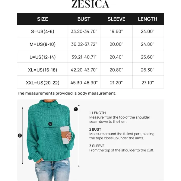 imageZESICA Womens 2024 Fall Long Sleeve Turtleneck Casual Loose Chunky Knitted Pullover Sweater Jumper TopPeacock