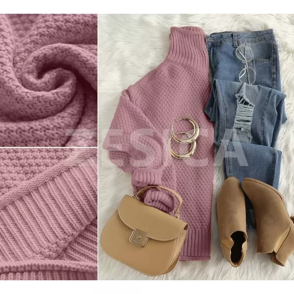 imageZESICA Womens 2024 Fall Long Sleeve Turtleneck Casual Loose Chunky Knitted Pullover Sweater Jumper TopPink