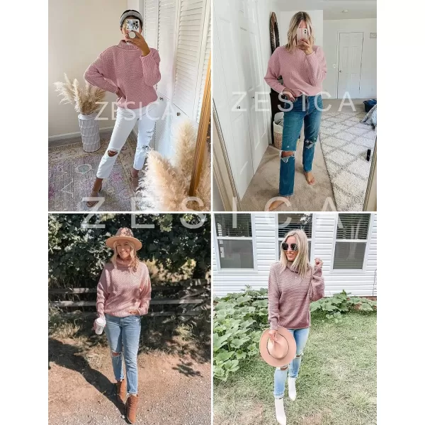 imageZESICA Womens 2024 Fall Long Sleeve Turtleneck Casual Loose Chunky Knitted Pullover Sweater Jumper TopPink