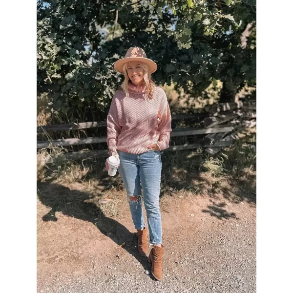 imageZESICA Womens 2024 Fall Long Sleeve Turtleneck Casual Loose Chunky Knitted Pullover Sweater Jumper TopPink