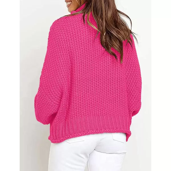 imageZESICA Womens 2024 Fall Long Sleeve Turtleneck Casual Loose Chunky Knitted Pullover Sweater Jumper TopRose