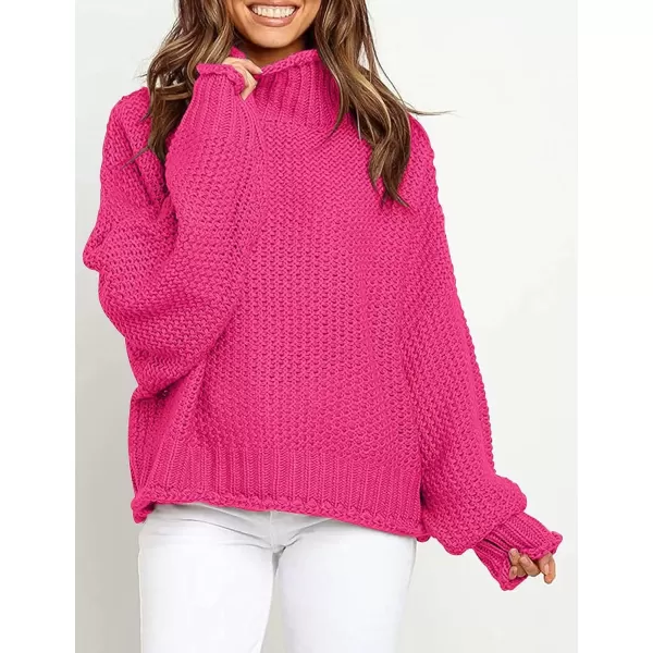 imageZESICA Womens 2024 Fall Long Sleeve Turtleneck Casual Loose Chunky Knitted Pullover Sweater Jumper TopRose