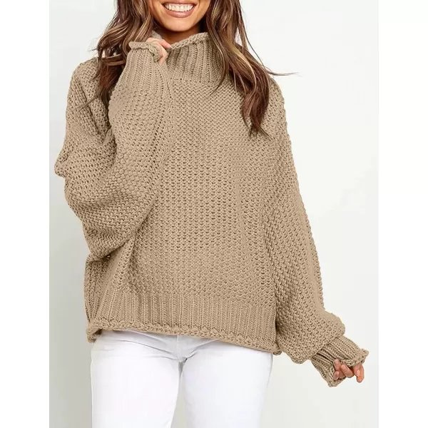 imageZESICA Womens 2024 Fall Long Sleeve Turtleneck Casual Loose Chunky Knitted Pullover Sweater Jumper TopTan