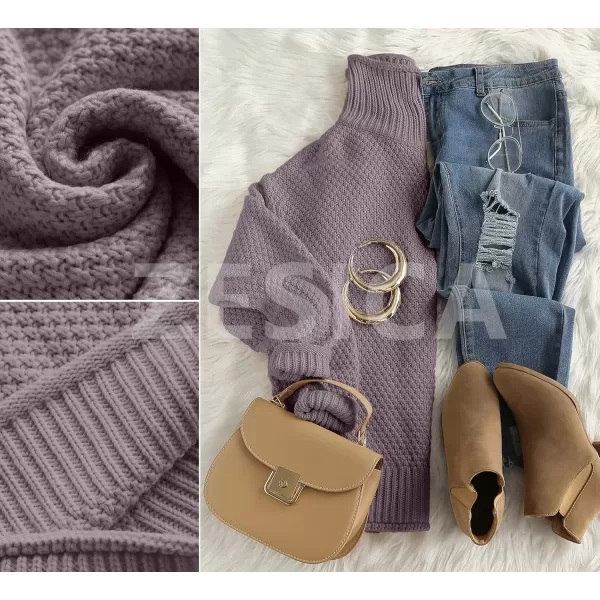 imageZESICA Womens 2024 Fall Long Sleeve Turtleneck Casual Loose Chunky Knitted Pullover Sweater Jumper TopTaro