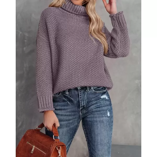 imageZESICA Womens 2024 Fall Long Sleeve Turtleneck Casual Loose Chunky Knitted Pullover Sweater Jumper TopTaro