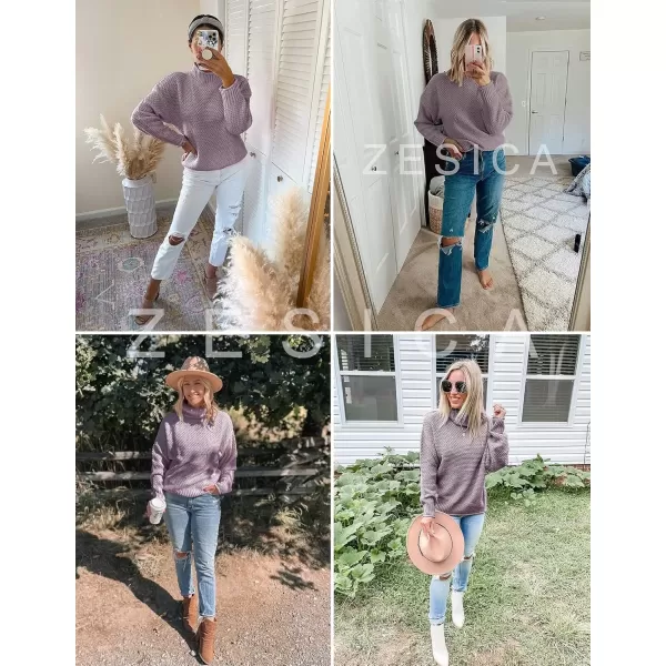 imageZESICA Womens 2024 Fall Long Sleeve Turtleneck Casual Loose Chunky Knitted Pullover Sweater Jumper TopTaro
