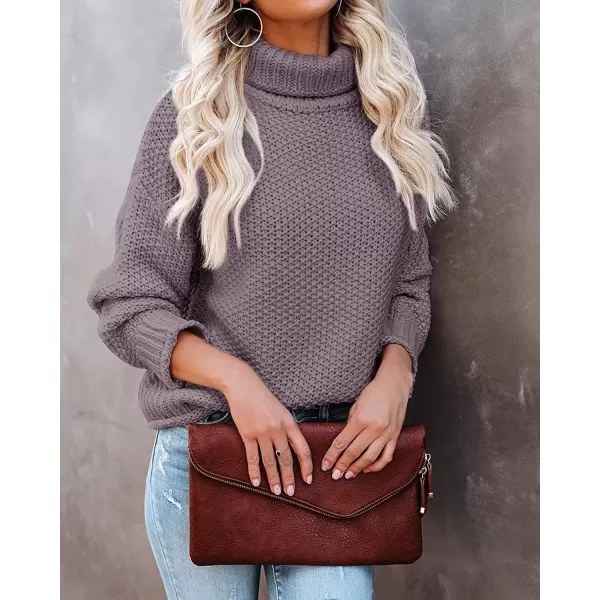 imageZESICA Womens 2024 Fall Long Sleeve Turtleneck Casual Loose Chunky Knitted Pullover Sweater Jumper TopTaro