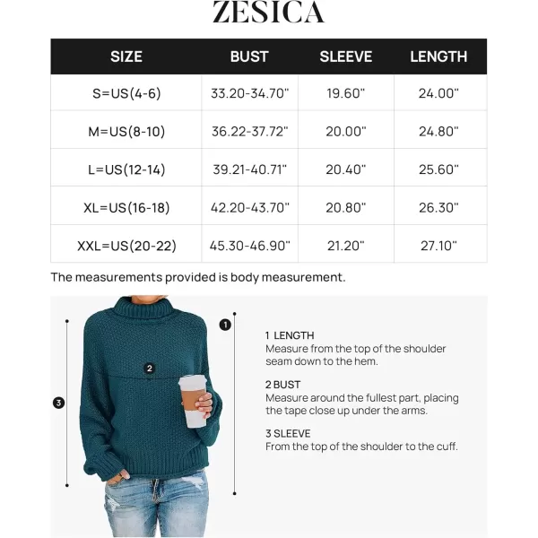 imageZESICA Womens 2024 Fall Long Sleeve Turtleneck Casual Loose Chunky Knitted Pullover Sweater Jumper TopTeal