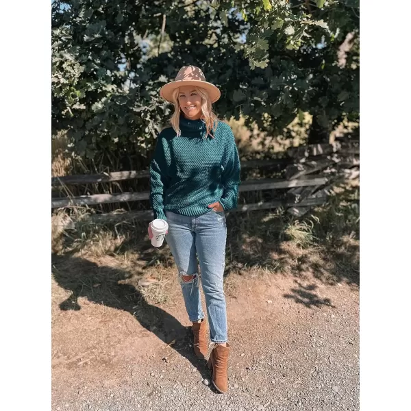 imageZESICA Womens 2024 Fall Long Sleeve Turtleneck Casual Loose Chunky Knitted Pullover Sweater Jumper TopTeal