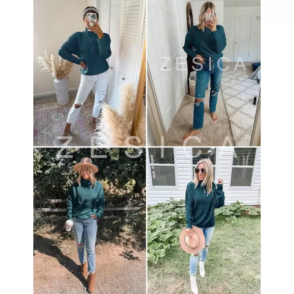 imageZESICA Womens 2024 Fall Long Sleeve Turtleneck Casual Loose Chunky Knitted Pullover Sweater Jumper TopTeal