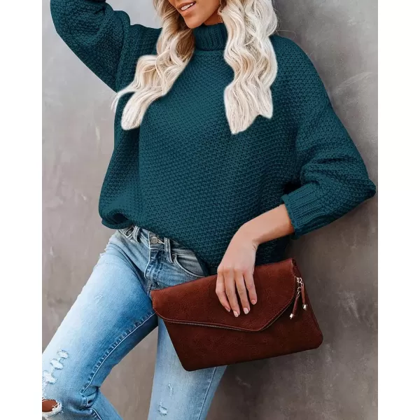 imageZESICA Womens 2024 Fall Long Sleeve Turtleneck Casual Loose Chunky Knitted Pullover Sweater Jumper TopTeal