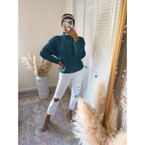 imageZESICA Womens 2024 Fall Long Sleeve Turtleneck Casual Loose Chunky Knitted Pullover Sweater Jumper TopTeal