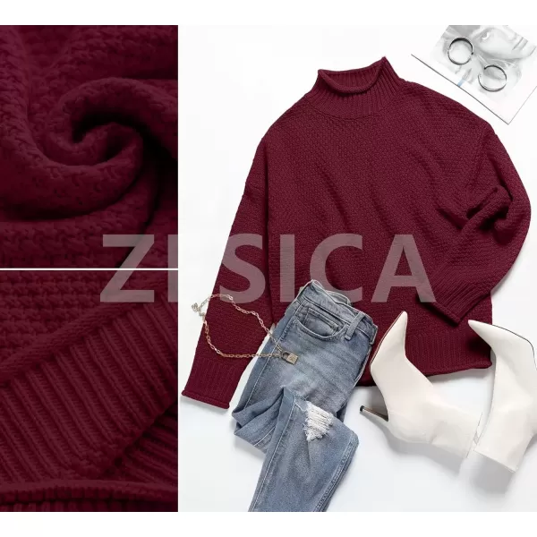 imageZESICA Womens 2024 Fall Long Sleeve Turtleneck Casual Loose Chunky Knitted Pullover Sweater Jumper TopWine