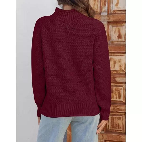 imageZESICA Womens 2024 Fall Long Sleeve Turtleneck Casual Loose Chunky Knitted Pullover Sweater Jumper TopWine