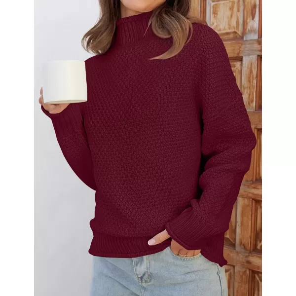 imageZESICA Womens 2024 Fall Long Sleeve Turtleneck Casual Loose Chunky Knitted Pullover Sweater Jumper TopWine