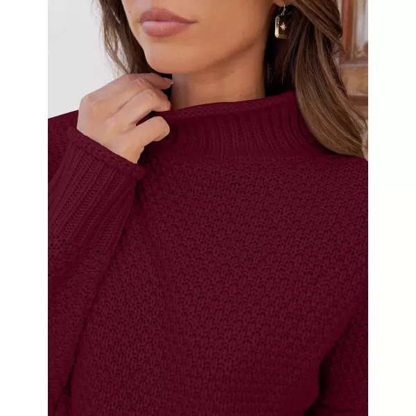 imageZESICA Womens 2024 Fall Long Sleeve Turtleneck Casual Loose Chunky Knitted Pullover Sweater Jumper TopWine