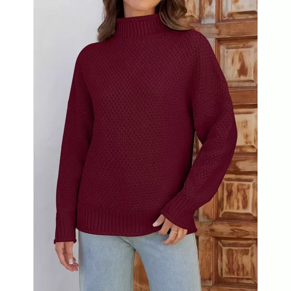 imageZESICA Womens 2024 Fall Long Sleeve Turtleneck Casual Loose Chunky Knitted Pullover Sweater Jumper TopWine