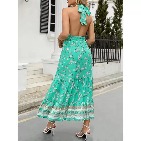 imageZESICA Womens 2024 Summer Crossover Halter Neck Sleeveless Plaid Cut Out Backless Flowy A Line Maxi DressAqua