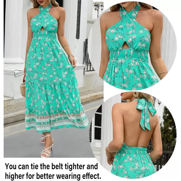 imageZESICA Womens 2024 Summer Crossover Halter Neck Sleeveless Plaid Cut Out Backless Flowy A Line Maxi DressAqua