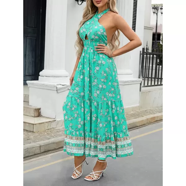 imageZESICA Womens 2024 Summer Crossover Halter Neck Sleeveless Plaid Cut Out Backless Flowy A Line Maxi DressAqua