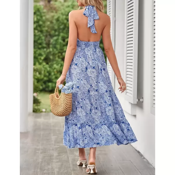 imageZESICA Womens 2024 Summer Crossover Halter Neck Sleeveless Plaid Cut Out Backless Flowy A Line Maxi DressDarkblue