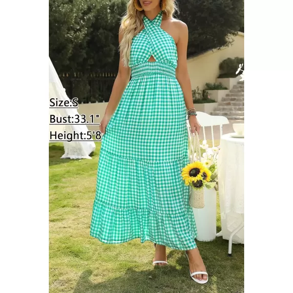 imageZESICA Womens 2024 Summer Crossover Halter Neck Sleeveless Plaid Cut Out Backless Flowy A Line Maxi DressGreen
